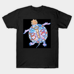 Sea Turtle - Folk Blue & Black Palette T-Shirt